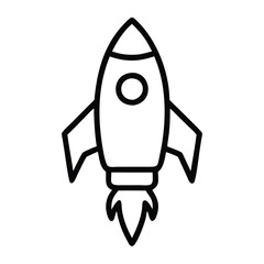 Rocket icon in black outline style, Vector illustration of a rocket with a simple black outline design, symbolizing space exploration, innovation, and startup concepts.
