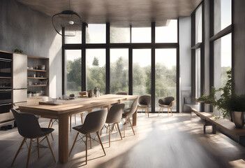Fototapeta premium apartment lifestyle generative three chairs tap dining beautiful industrial spacious nobody kitchen combination light couch open white living luxury armchair interior furniture floor contemporary deco