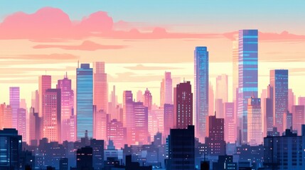 Vibrant Sunset over a Modern City Skyline