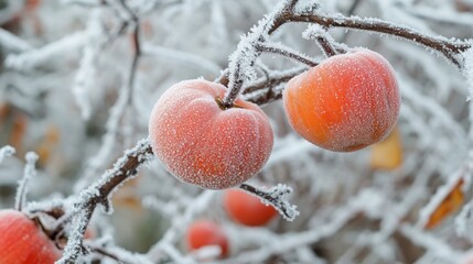 Frosty Apples on Winter Branches in Natural Setting