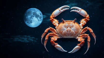 Cancer crab in moonlight, symbol of comfort