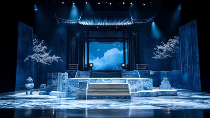 Obraz premium digital blue chinese stage design poster background
