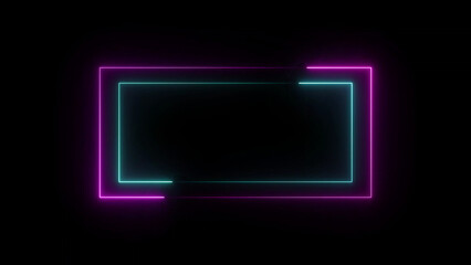 Neon light square frame. Box with led glow. Laser gradient border. Glowing Neon Colorful Rectangle Frame. Perfect vector clip art for your design. Neon rectangular frame vector image 