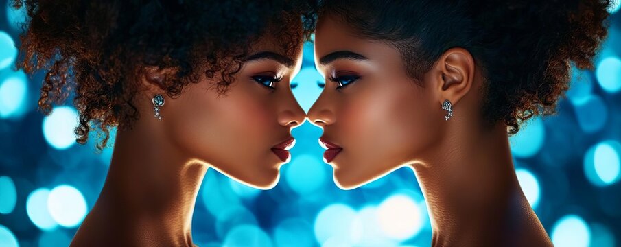 Gemini twins sharing a cosmic gaze, symbol of curiosity