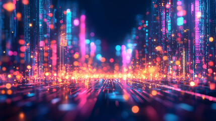 Fototapeta premium Abstract Cityscape Background - Neon Lights & Digital City