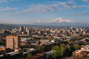 View of Yerevan and Mount Ararat on spring morning, Armenia.