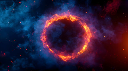 Fototapeta premium Abstract 3D Background with Fiery Ring and Smoke
