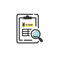 Fototapeta premium 書類と虫眼鏡のベクターアイコン(版ずれ・線画)