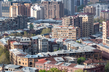 Telephoto view of Yerevan on sunny spring morning. Armenia.