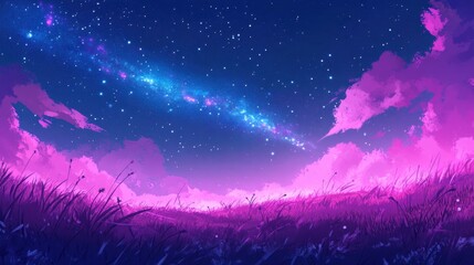 Serene Night Sky Over Vibrant Landscape
