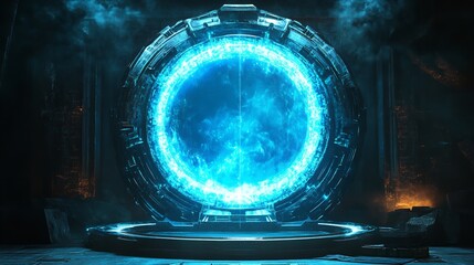 Blue Hologram Portal. Magic Fantasy Portal. Magic Circle