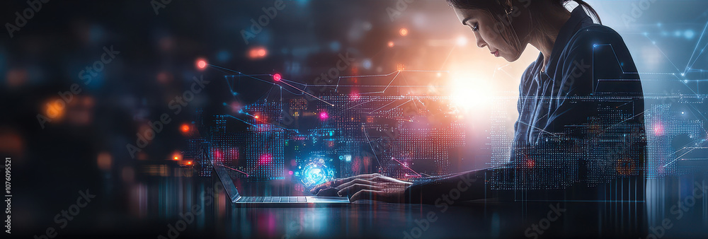 Poster data analyst using ai technology for big data analytics and visualization in business
