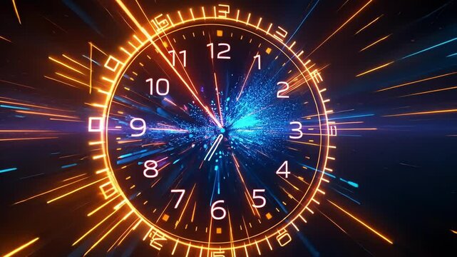 A clock ticking backwards and particles moving in reverse representing the timereversal symmetry of virtual particles.