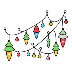 Christmas Wonderland Lights Line Art Vector on White