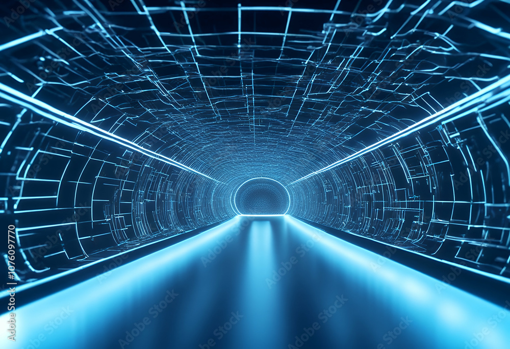 Wall mural rendering energy b art effect system circuit flow background blue tunnel data graphic 3d technologie