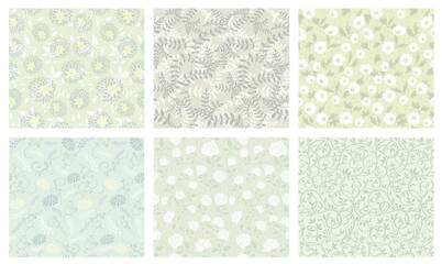 Horizontally And Vertically Repeatable Vector Seamless Floral Patterns Set.