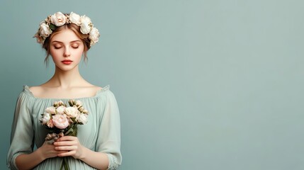 Virgo maiden holding flowers, soft and serene