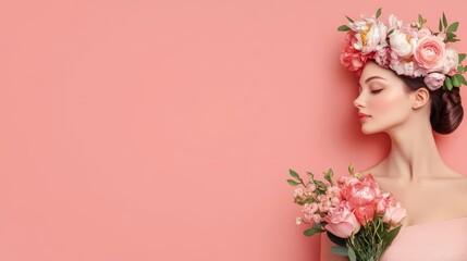 Virgo maiden holding flowers, soft and serene