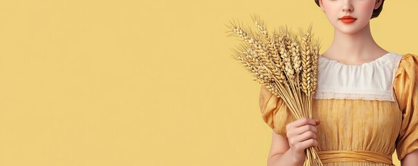Virgo maiden holding wheat, earthy and natural, symbolizing purity