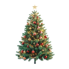 Fototapeta premium Decorated Christmas Tree Isolated on White Background with Holiday Decorations