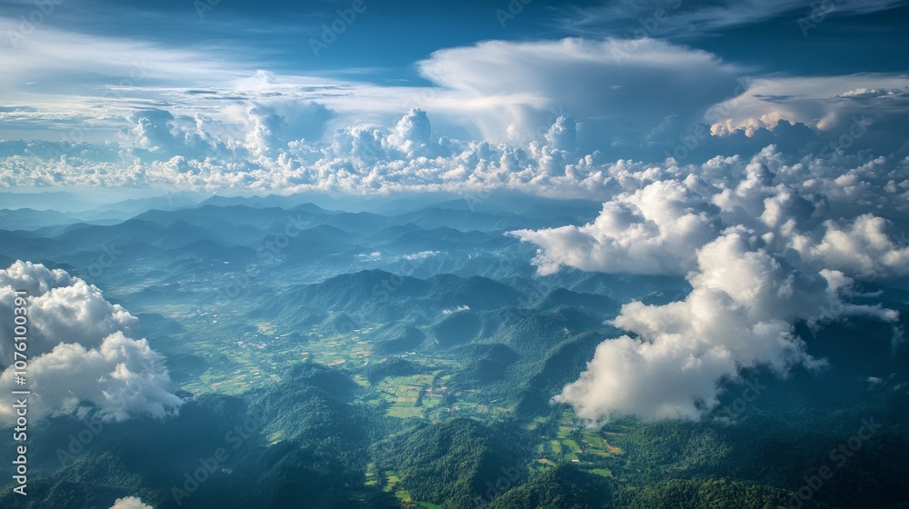 Aufkleber the sky is filled with clouds and the mountains are visible in the distance