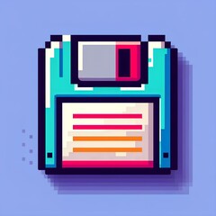 Retro Pixelated Floppy Disk in Bright Colors