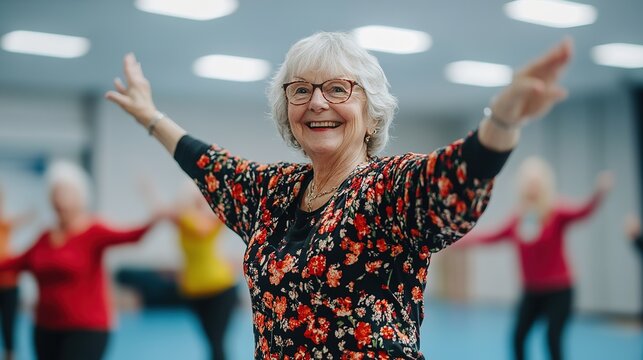 group of elderly individuals participating in a fun and energetic dance class