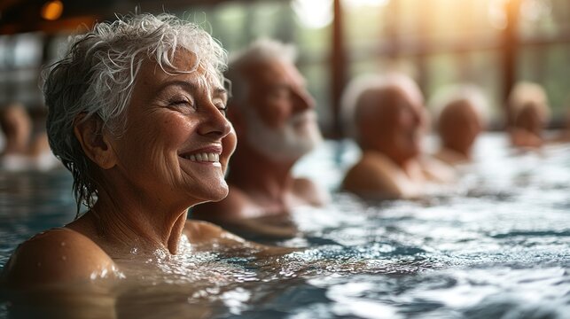group of elderly individuals participating in a water therapy session