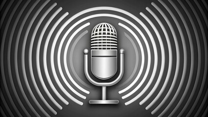 A minimalist icon of a microphone with circular sound waves radiating outward, representing the universal symbol of podcasting