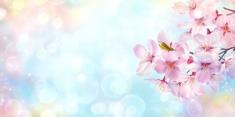 Delicate Cherry Blossoms Bloom Against a Softly Blurred Pastel Background, Capturing the Essence of Spring in a Serene Garden Setting