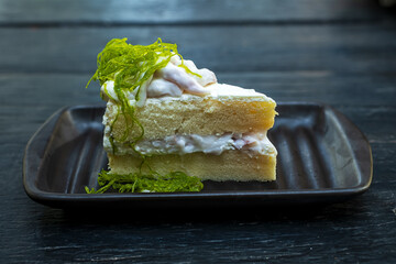 Young Coconut Cake on wood table