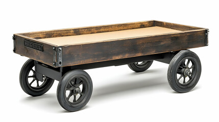 Fototapeta premium Vintage Wooden Cart with Black Wheels - Realistic Image
