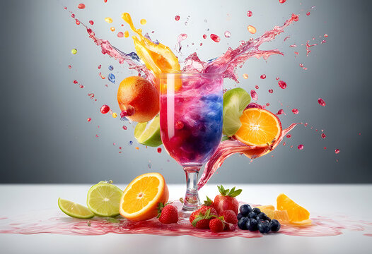 colorful olated fruits drink multifruits background design element transparent wave splash slices