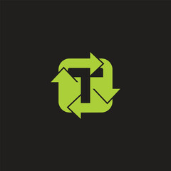 letter t green recycles arrows square logo vector