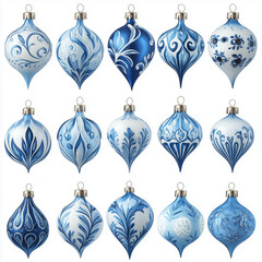blue Ornaments on white background