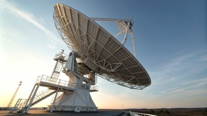 3D Rendered Parabolic Satellite Dish Antenna in Drone Photography - Advanced Signal Transmission and Reception Technology