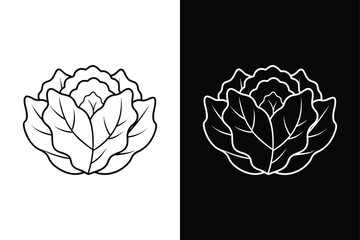 Minimal Collard Greens Icon. Digital Drawing of Leafy Green Outlines