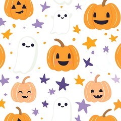 Celebrate halloween with playful pumpkins and friendly ghosts in a fun pattern design