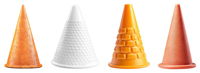 Colorful and Unique Ice Cream Cones Collection Featuring Traditional, Textured, and Stylish Designs with Smooth Finish and Distinct Shapes for Creative Culinary Use