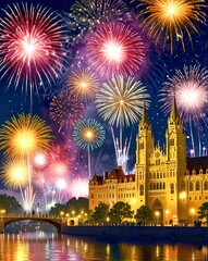 fireworks over the city