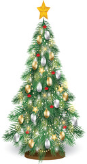 This Vector Christmas Tree illustration provides a beautifully realistic and high-quality depiction of a holiday tree, perfect for seasonal designs and decorations. Easy editable to EPS10 file.