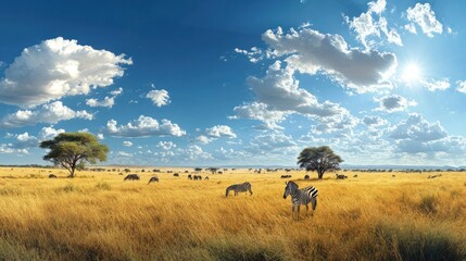 Obraz premium African Savanna Landscape with Zebras