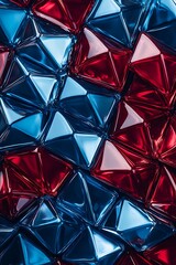 Geometric Arrangement of Blue and Red Cubes on an Abstract Modern Backdrop