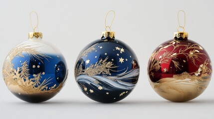 Elegant christmas ball decoration with festive red and gold ornament design on a pine tree branch, featuring sparkling lights and cozy winter holiday ambiance in a classic seasonal setting
