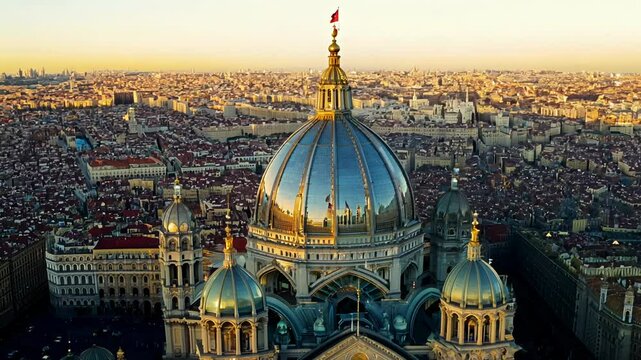 A 360-degree video of st peter's basilica at sunset with practical lighting, showcasing the vatican city and the expansive square below.