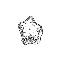 Star shaped chocolate candy. Vector illustration isolated on white background. Black and white sketched style.