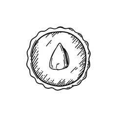 Сhocolate candy with pistachio. Vector illustration isolated on white background. Black and white sketched style.