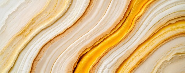Obraz premium Abstract agate surface with flowing patterns of cream and gold, ideal for backgrounds or artistic designs.