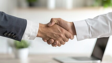 Two executives firmly shake hands to seal a strategic business partnership in a professional setting