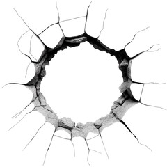 cracked hole in concrete wall isolated on transparent